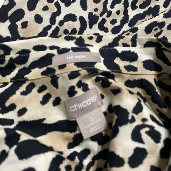 Chicos animal print tunic length button down shirt size 0, 4-6 cheetah pockets - Picture 7 of 8